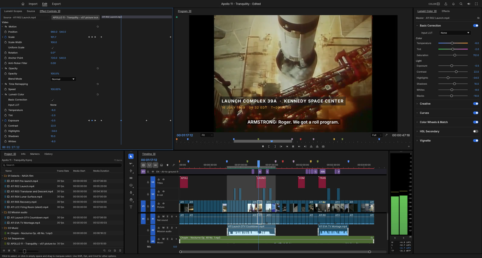 FilmCraft showing a timeline and video scopes