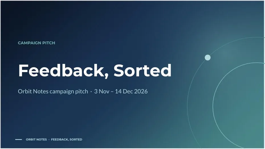 The title slide of the generated deck: Feedback, Sorted, on a navy-to-teal gradient with ring graphics